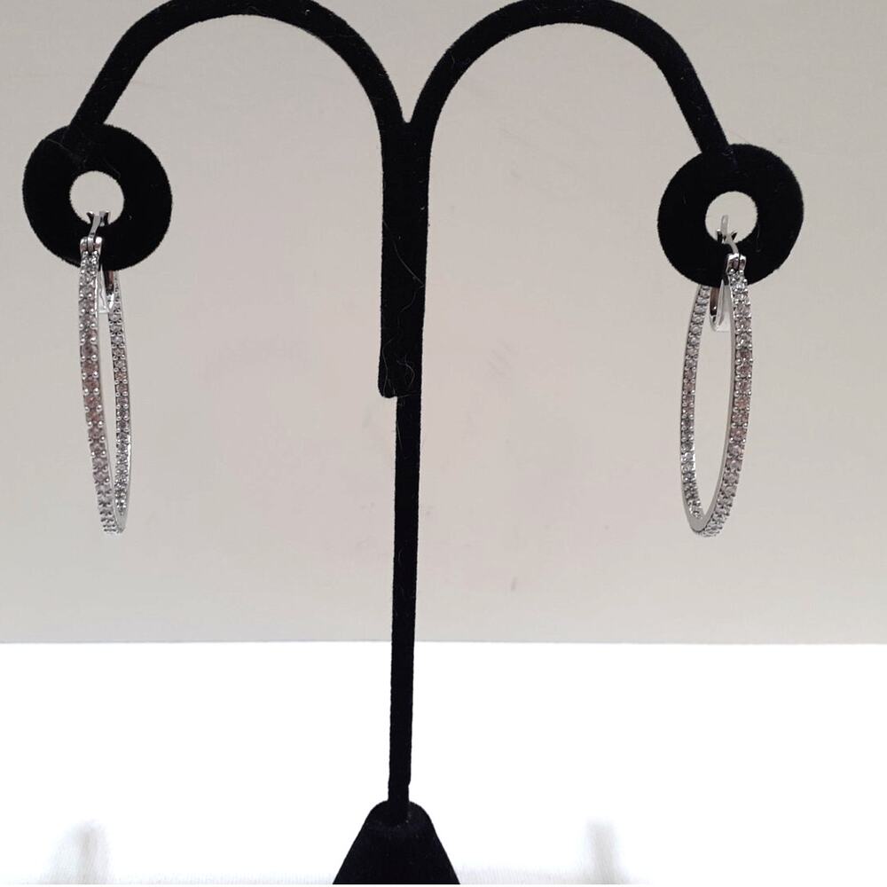 Sterling Silver 5 1/2" Hoop Earrings Sparkling CZ's